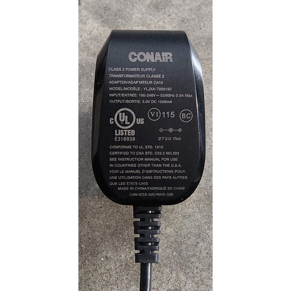 Conair Class 2 Power Supply Model YLJXA-T030150 3V DC 1500mA - Picture 8 of 8